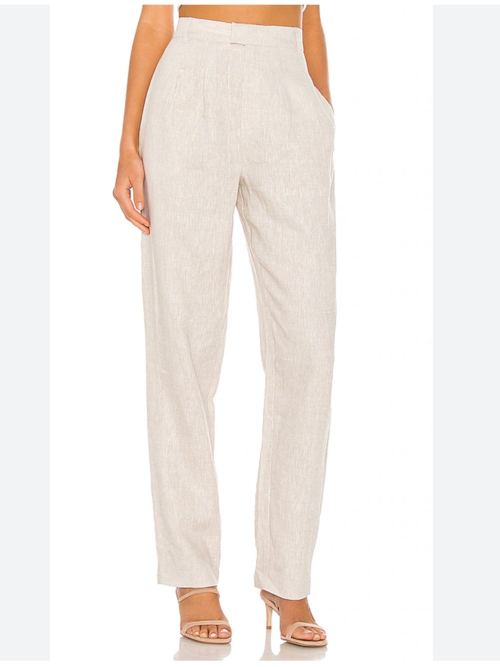 High-Rise Linen Straight Leg Pants - Cream